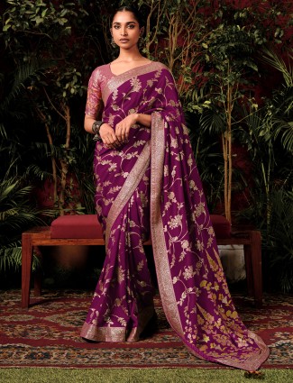 Stunning wine viscose dola silk saree