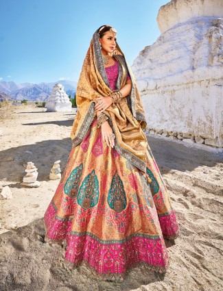 Magenta and yellow bridal lehenga choli