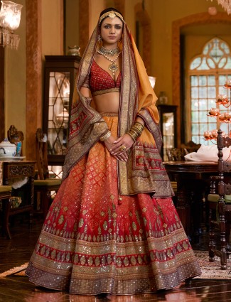 Yellow and red printed lehenga choli