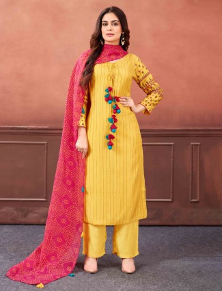 Yellow stripe cotton silk salwar suit