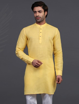 Yellow Linen Kurta in plain