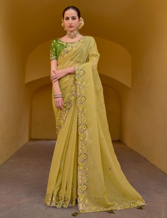 Yellow tissue organza silk saree