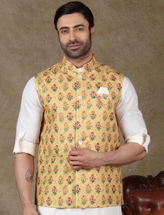 Printed yellow silk waistcoat