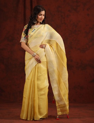 Yellow tussar silk half n half saree